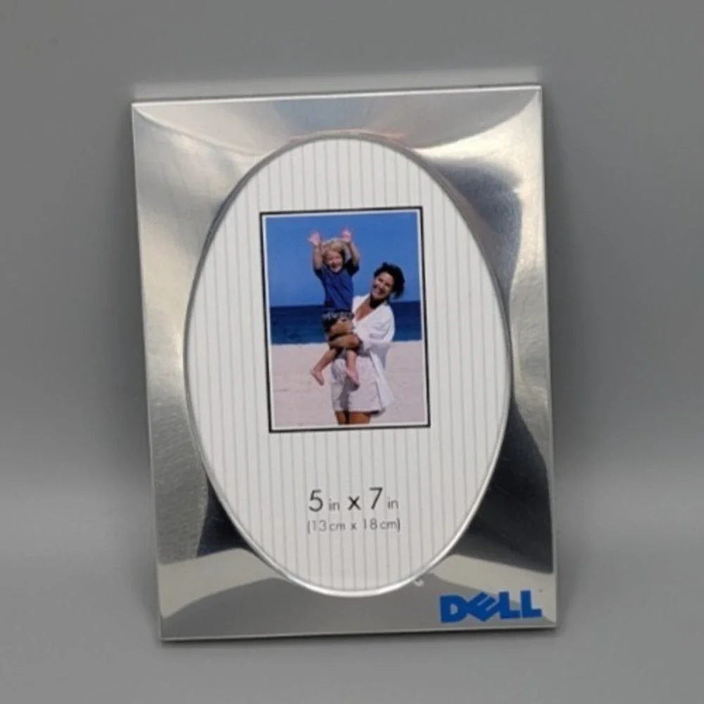 Dell Computer Picture‎ Frame Silver 5x7 Photo Oval Shiny Chrome Flaw